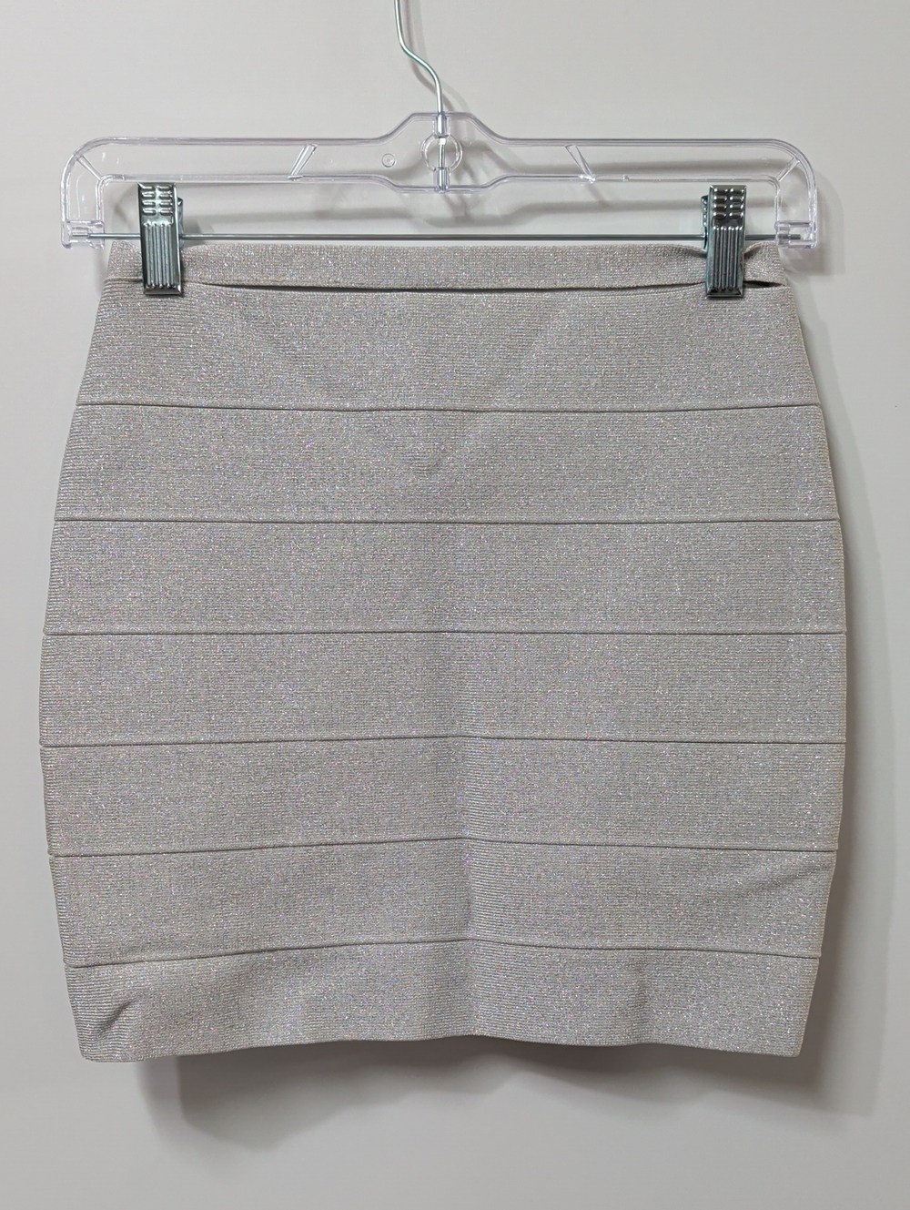 BB Dakota Silver Metallic Bandage Mini Skirt